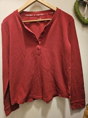 Gab Waffle Knit Henley Thermal Shirt Rust Red M E D Indie Gorpcore Style